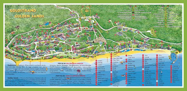 Карты Золотых Песков Карта курорта Золотые Пески с отелями Туристическая карта отелей Золотых Песков Болгария
